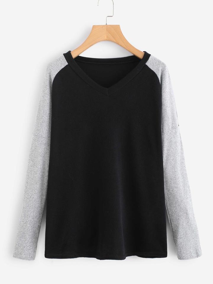 Shein V Neckline Colorblock Tee