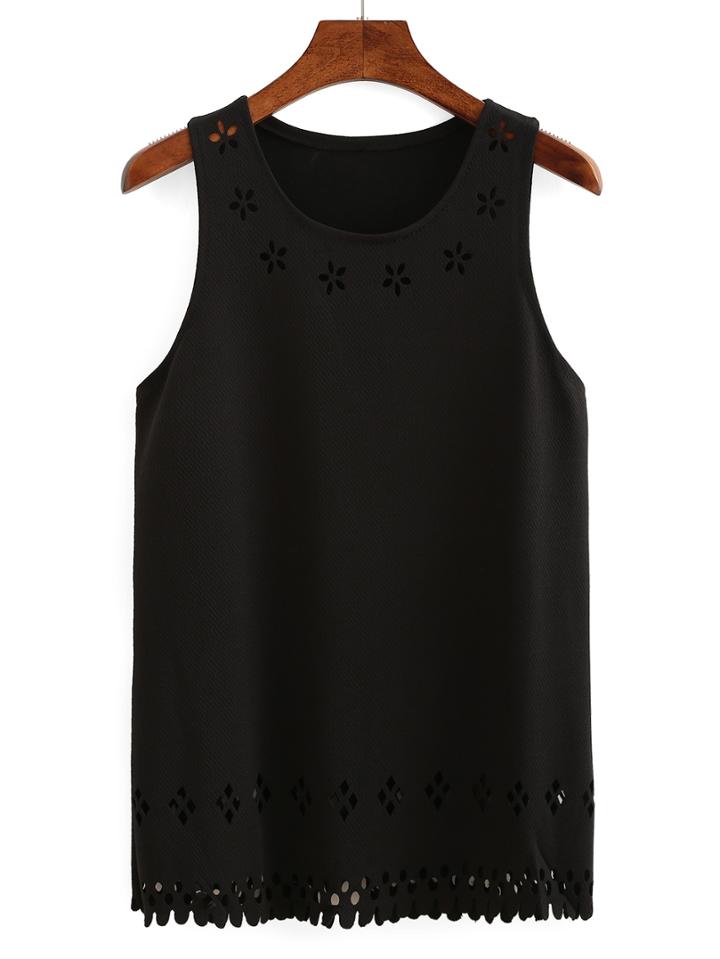Shein Laser-cut Tank Top - Black