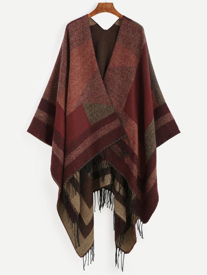 Shein Color Block Fringe Cape