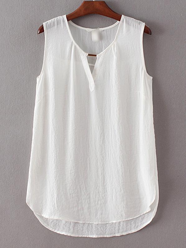 Shein White Sleeveless Dipped Hem Split Blouse