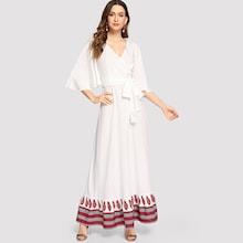 Shein Ruffle Hem Belted Wrap Dress