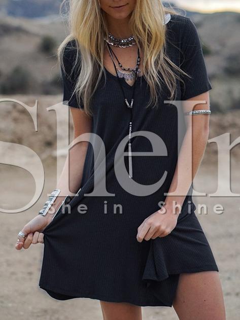 Shein Navy Short Sleeve Loose Casual Dress