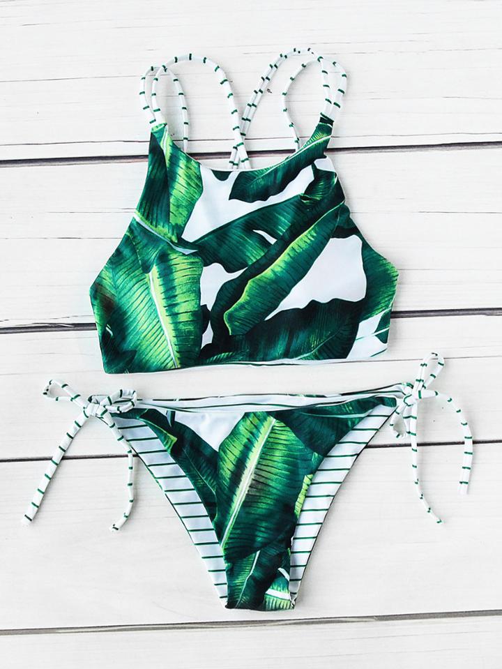 Shein Jungle Print Side Tie Reversible  Bikini Set