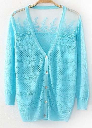 Rosewe All Matched V Neck Long Sleeve Blue Cardigans