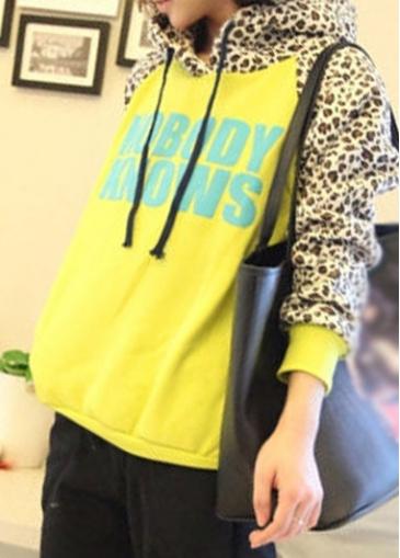 Rosewe Long Sleeve Leopard And Letter Print Yellow Sweats