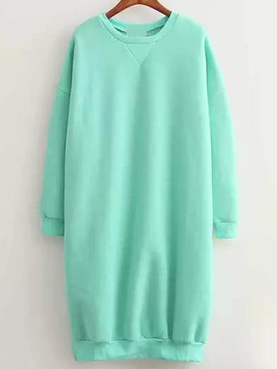Shein Green Crew Neck Split Loose Sweatshirt Dress