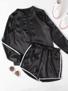 Shein Striped Sleeve Baseball Jacket With Ringer Shorts