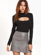 Shein Black Cutout Front Slim Fit Ribbed T-shirt