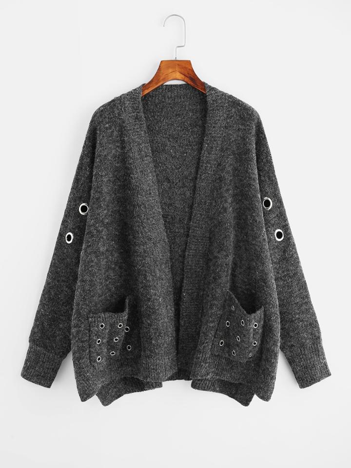 Shein Grommet Detail Pocket Cardigan