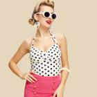 Shein Ruched Detail Dot Halter Top