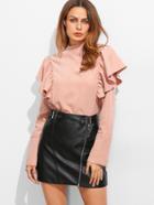 Shein Mock Neck Buttoned Cuff Frill Blouse