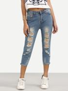 Shein Ripped Stone Wash Blue Jeans