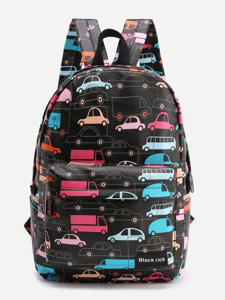 Shein Car Print Pocket Front Backpack