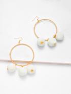 Shein Pom Pom Decorated Hoop Drop Earrings