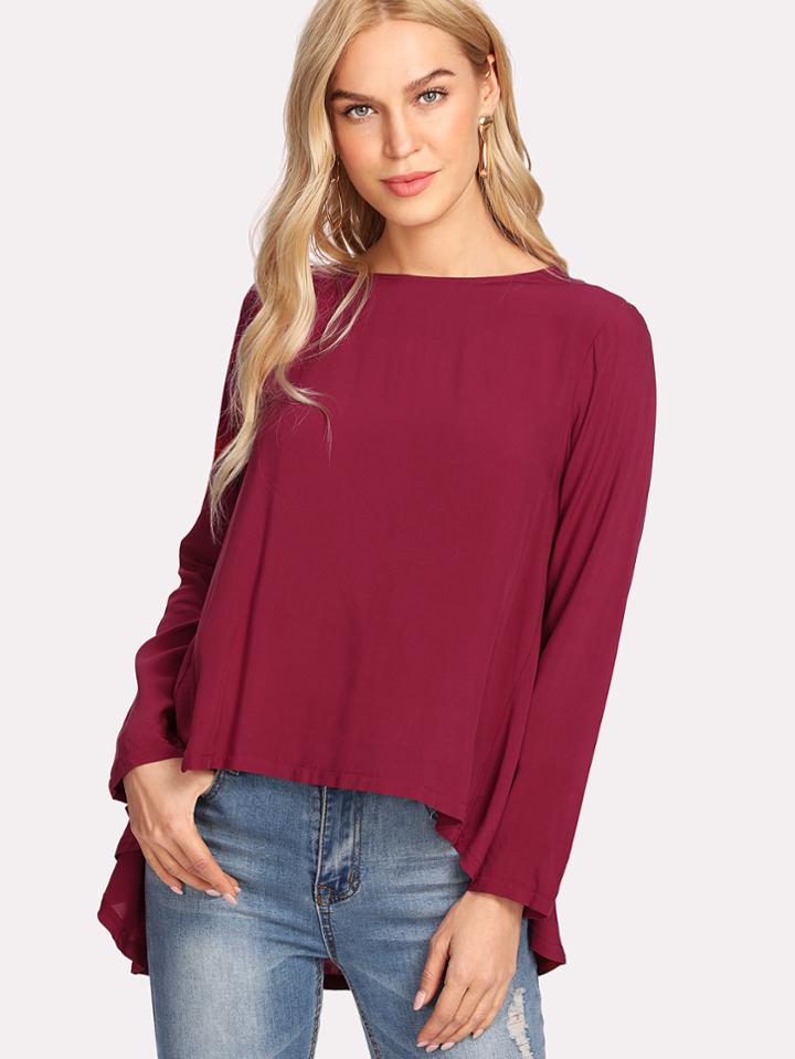 Shein Bow Back Dip Hem Blouse