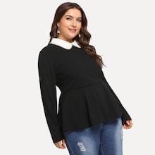 Shein Plus Pearls Beaded Contrast Collar Peplum Top