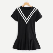 Shein Chevron Print Pep Hem Dress