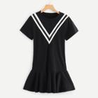 Shein Chevron Print Pep Hem Dress