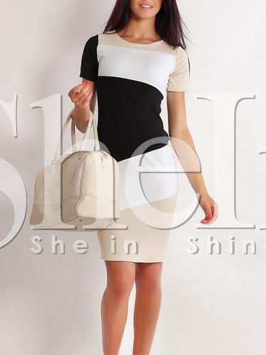 Shein White Color Block Sheath Dress