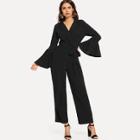 Shein Flounce Sleeve Self Belted Jumpsuit