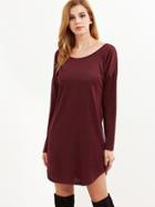 Shein Burgundy Heathered V Back Long Sleeve Shift Dress