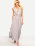Shein Purple Plunge Neck Tie-back Chiffon Dress