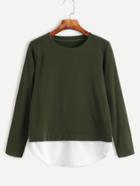 Shein Army Green Contrast Hem 2 In 1 Sweatshirt