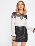 Shein Contrast Lace York Pom Pom Bell Cuff Top