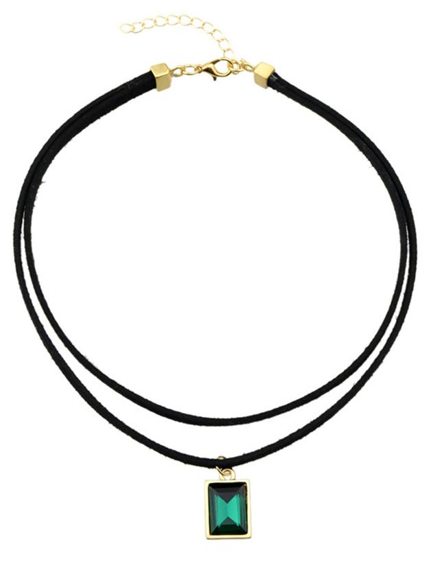 Shein Green Pu Rhinestone Choker Necklace
