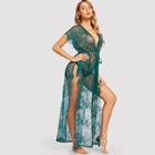 Shein Floral Lace High Split Dress With Thong