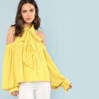 Shein Open Shoulder Bow Tied Neck Blouse