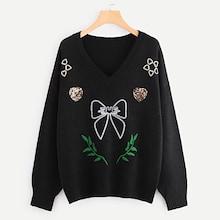 Shein Sequin And Embroidery Detail Sweater