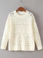 Shein Beige Hollow Out Drop Shoulder Loose Sweater