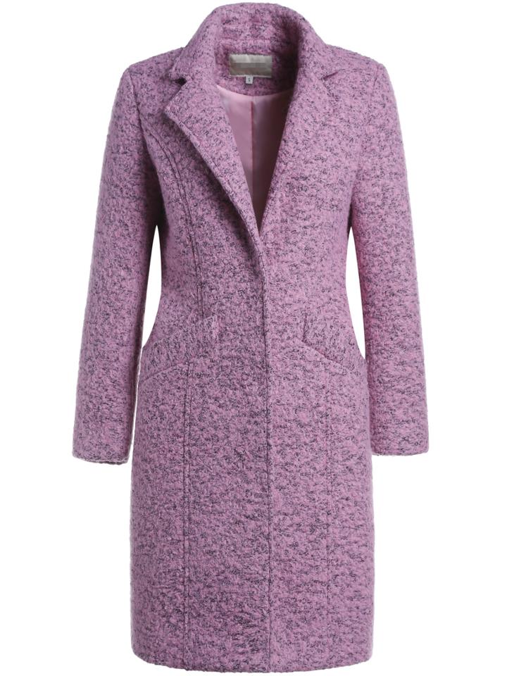 Shein Purple V Neck Long Sleeve Wool-blend Coat