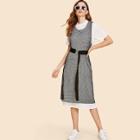 Shein Short Sleeve Long Dress With Belt Net Dress