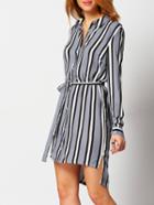 Shein Color Dip Hem Vertical Striped Split Shirt Dress