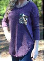 Rosewe Sequin Embellished Purple Round Neck T Shirt