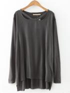 Shein Grey Cut Out Long Sleeve Dip Hem Brushed T-shirt