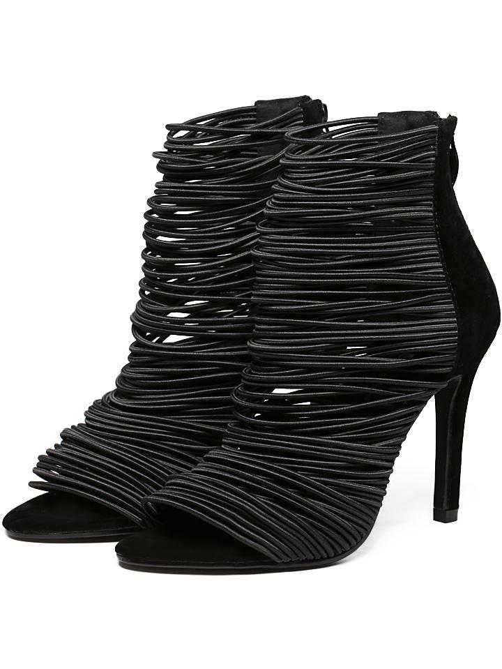Shein Black Peep Toe Straps High Stiletto Heel Sandals