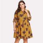 Shein Plus Fit And Flare Floral Shirt Dress