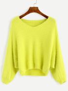 Shein Fluorescent Yellow Ribbed Fuzzy Dip Hem Batwing Sweater