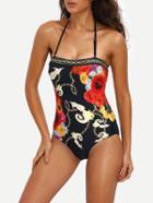 Shein Halter Flower Print One-piece Swimwear