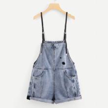 Shein Roll-up Raw Hem Denim Overalls