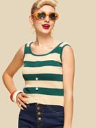 Shein Single Breasted Striped Knit Top