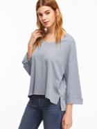 Shein Blue V Neck Slit Side High Low Cuffed T-shirt