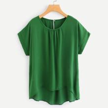 Shein Keyhole Back Dip Hem Blouse