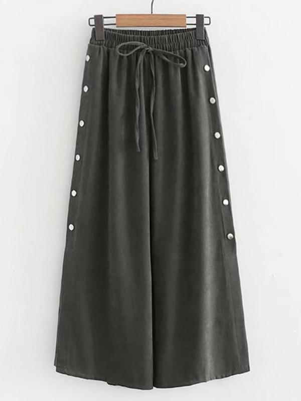 Shein Button Detail Drawstring Waist Palazzo Pants