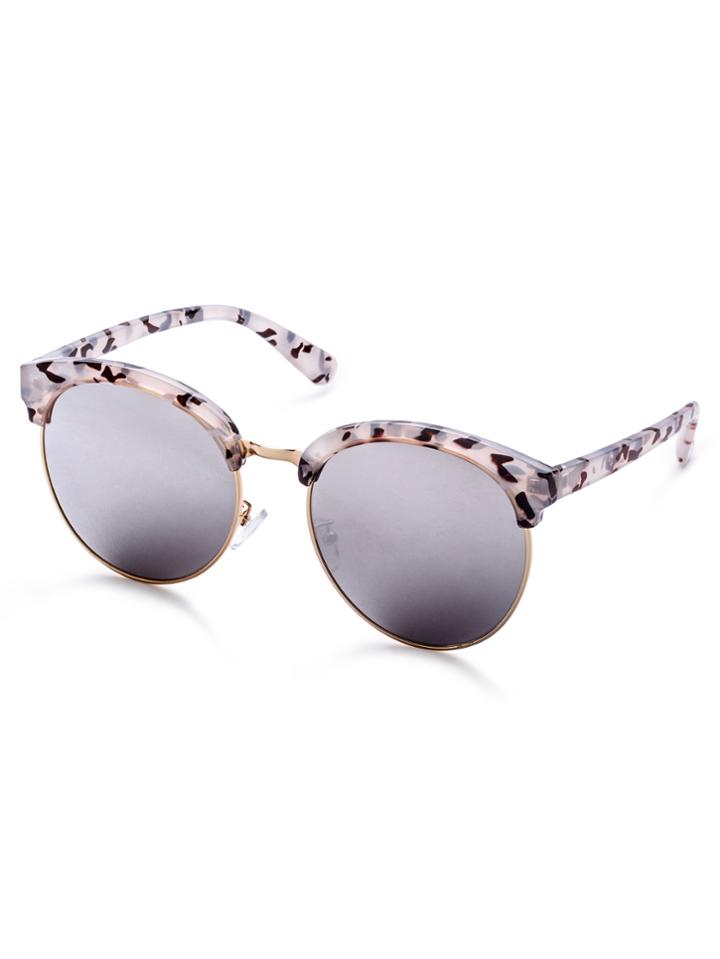 Shein Black And White Leopard Print Frame Mirrored Lens Sunglasses