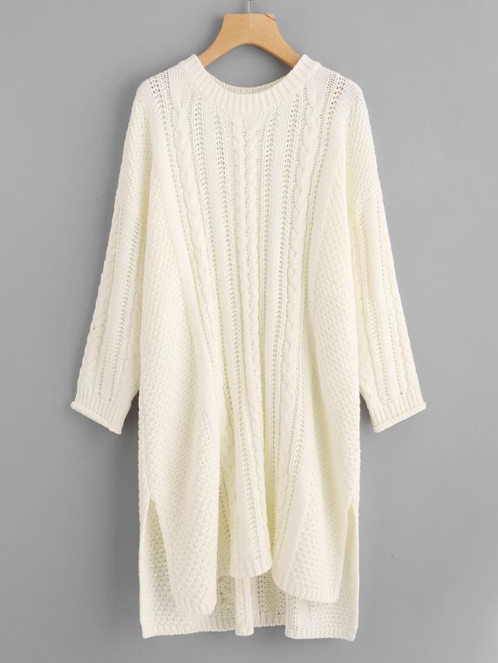 Shein Cable Knit Split Dip Hem Longline Sweater