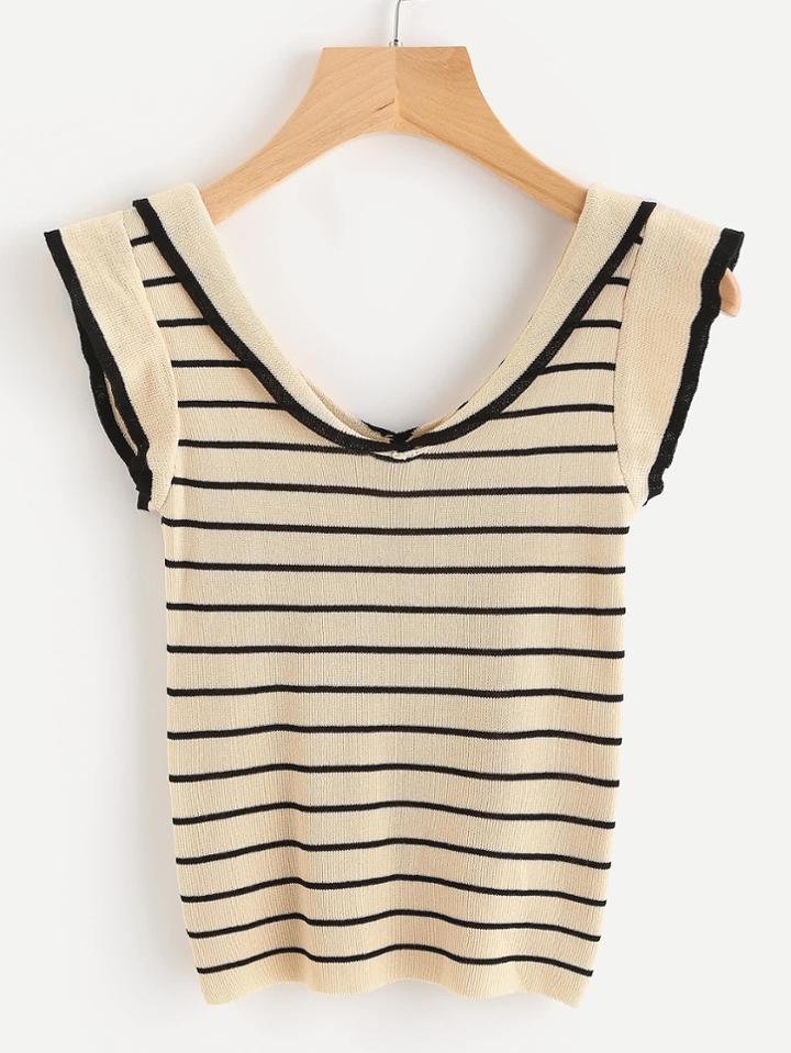 Shein Contrast Trim Striped Knit T-shirt